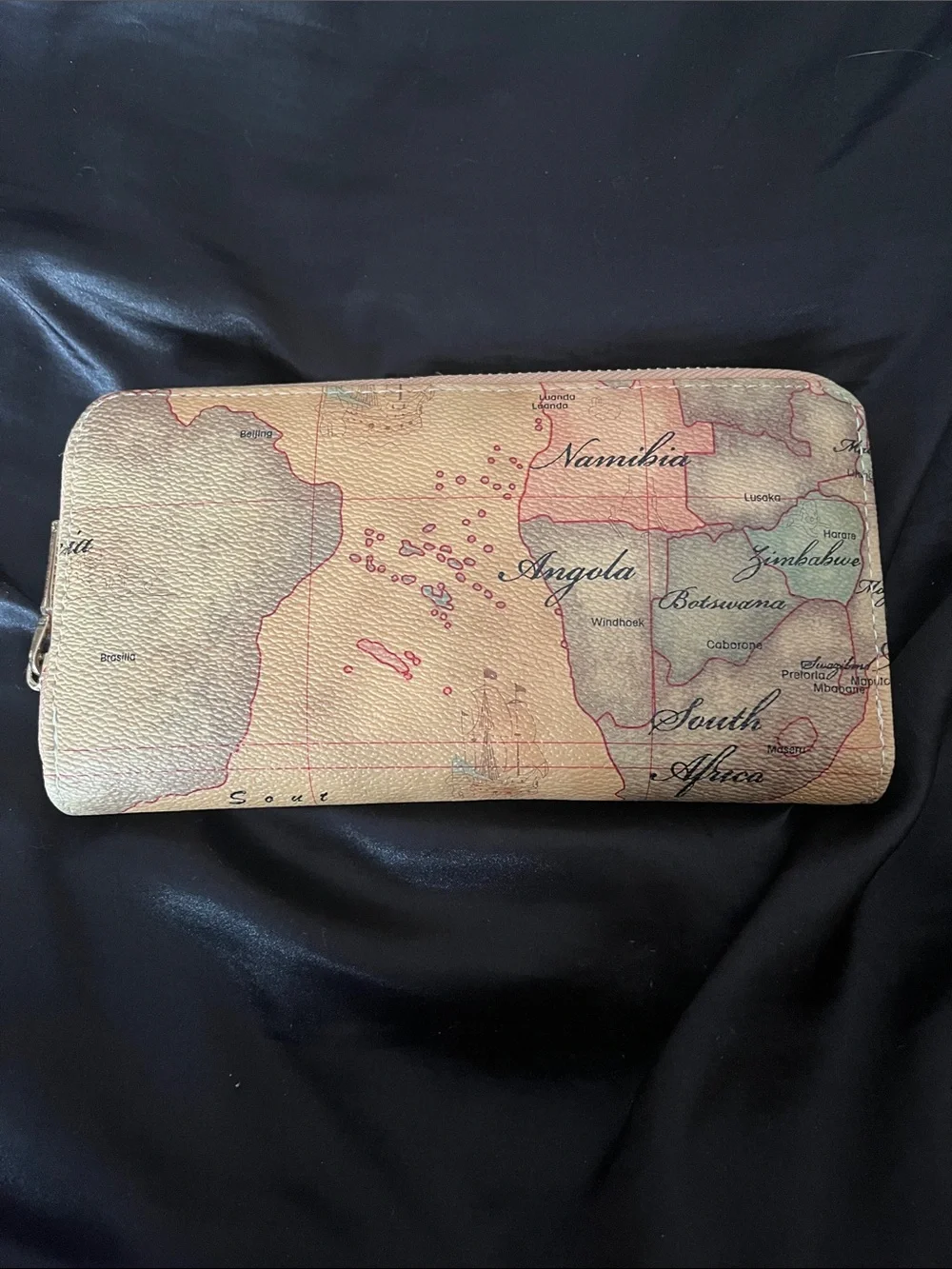 Vintage Map-Print Handbag and Wallet